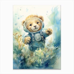 Scuba Diving Watercolour Lion Art Painting 3 Canvas Print