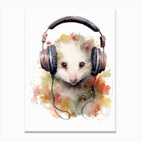 Adorable Chubby Possum Wearing Headphones 3 Canvas Print