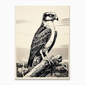 B&W Bird Linocut Osprey 4 Canvas Print