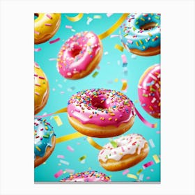 Colorful Donut Pattern Interlaced With Confetti And Ribbons High Saturation Texture Detail On Don (3) Canvas Print