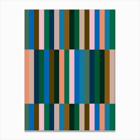 Geometric Stripes Multi Neutral Blue and Brown Canvas Print