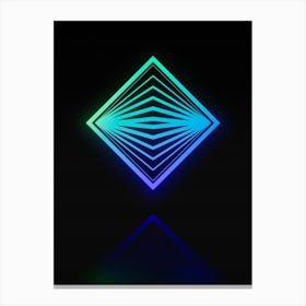 Neon Blue and Green Abstract Geometric Glyph on Black n.0116 Canvas Print