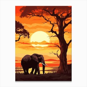 African Elephant Sunset Silhouette 1 Canvas Print