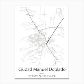 Ciudad Manuel Doblado,Mexico Minimalist Map Canvas Print