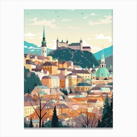 Vintage Winter Travel Illustration Salzburg Austria 1 Canvas Print