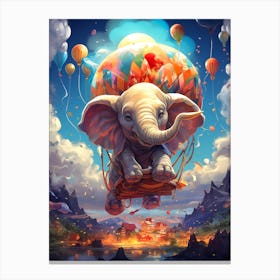 Elephant In A Hot Air Balloon Canvas Print