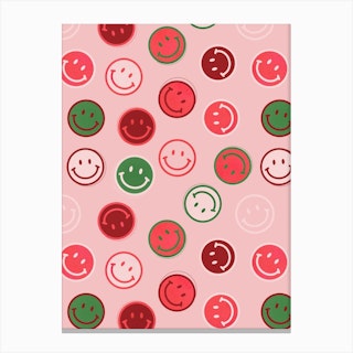 Smiley Faces In Pink And Green Canvas Print