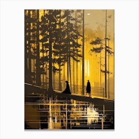 Two People Walking In The Woods 1 Canvas Print