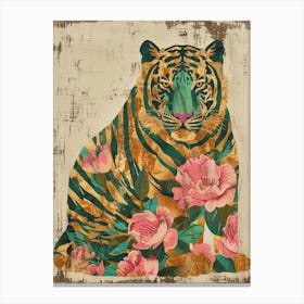 Tiger With Roses Canvas Print Canvas Print