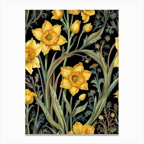 Daffodils On Black Background Canvas Print