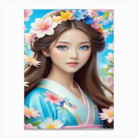 Asian Girl With Flowers Canvas Print