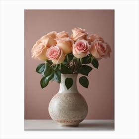 A Vase Of Pink Roses 95 Canvas Print