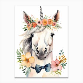 Baby Unicorn Flower Crown Bowties Woodland Animal Nursery Decor (23) Canvas Print