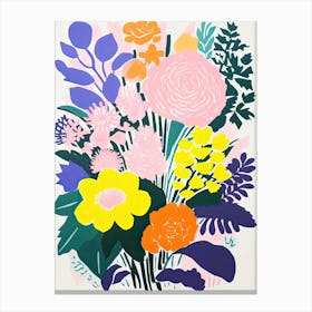 Colourful Flowers In A Vase In Risograph Style 15 Canvas Print