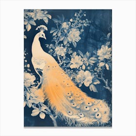 White Orange Blue Cyanotype Inspired Peacock 1 Canvas Print