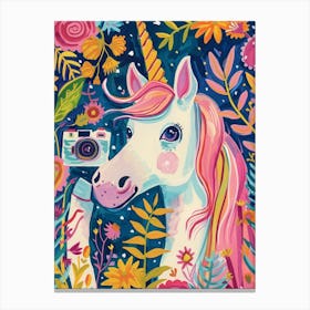 Unicorn Taking A Photo With An Analogue Camera Fauvism Inspired Canvas Print