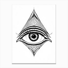 Intuition, Symbol, Third Eye Simple Black & White Illustration 2 Canvas Print