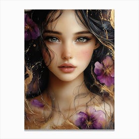 Beautiful Girl With Purple Flowers 3 Canvas Print