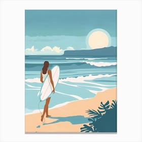 Surfer Girl On The Beach Canvas Print