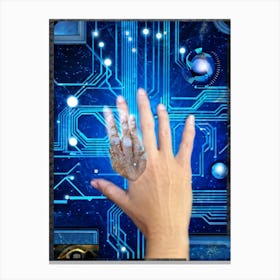 Cyber Abstract Digital Painting Of A Human Hand And A Robotic Hand Almost Touching Against A Backdro (1) 2 Canvas Print