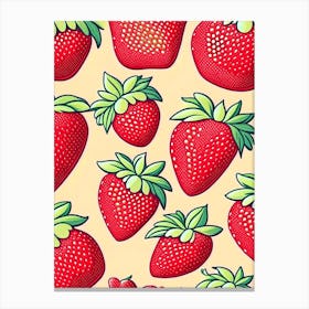 Strawberry Repeat Pattern, Fruit, Retro Drawing 1 Canvas Print