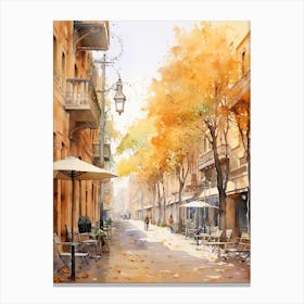 Barcelona Spain In Autumn Fall, Watercolour 2 Canvas Print