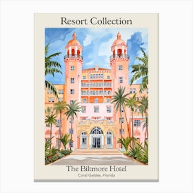 Poster Of The Biltmore Hotel   Coral Gables, Florida   Resort Collection Storybook Illustration 2 Canvas Print