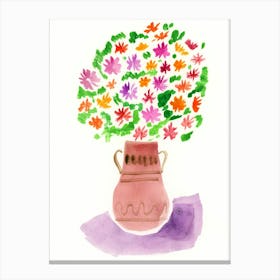 Flowers In A Vase Of Clay - watercolor painting minimal floral flower hand painted vertical living room kitchen Canvas Print