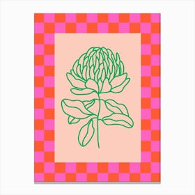 Modern Checkered Flower Poster Pink & Green 4 Canvas Print