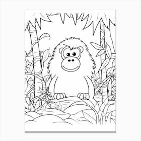 Line Art Jungle Animal Bornean Orangutan 2 Canvas Print
