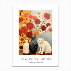 Cats & Flowers Collection Queen Annes Lace Flower Vase And A Cat, A Painting In The Style Of Matisse 2 Canvas Print