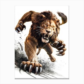 Crazy Mad Lion with Claws Canvas Print