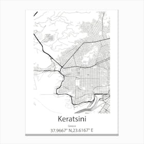 Keratsini,Greece Minimalist Map Canvas Print