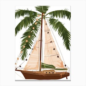 Sailboat With Palm Tree Canvas Print