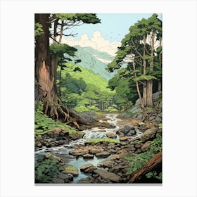 Aso Kuju National Park In Kumamoto, Ukiyo E Drawing 1 Canvas Print