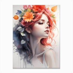 Girl With Flowers In Her Hair Canvas Print