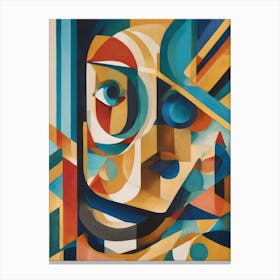 I am Here - Abstract Art Deco Geometric Shapes Oil Painting Modernist Picasso Inspired Bold Gold Green Turquoise Red Face Visionary Fantasy Style Wall Decor Trippy Cool Room Art Invoke Psychedelic Canvas Print