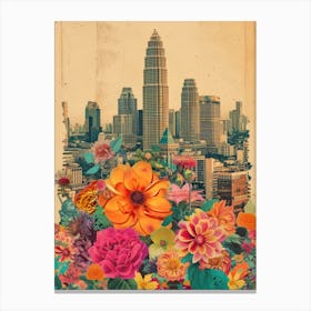 Bangkok   Floral Retro Collage Style 3 Canvas Print