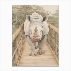 Rhino Walking Across A Wooden Bridge Illustration 1 Canvas Print