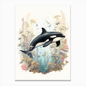 Orca Whale And Flowers 1 Canvas Print