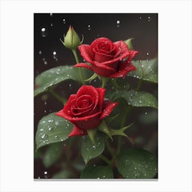 Red Roses At Rainy With Water Droplets Vertical Composition 44 Canvas Print