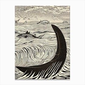 Basking Shark Linocut Canvas Print