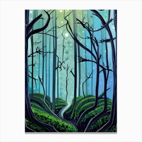 Nature Outdoors Night Trees Scene Forest Woods Light Moonlight Wilderness Stars Canvas Print