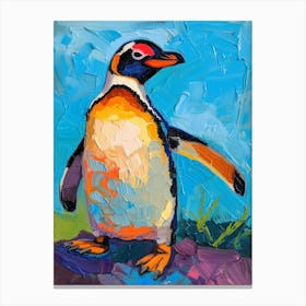 Galapagos Penguin Gold Harbour Colour Block Painting 4 Canvas Print
