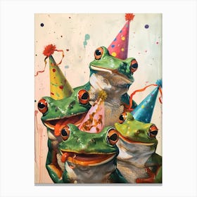 Frogs In Party Hats Painting Style 3 Canvas Print