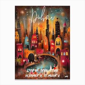 Dubai City Of Innovation, folk naive and whimsical poster Canvas Print