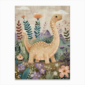 Dinosaur In The Floral Garden 1 Canvas Print