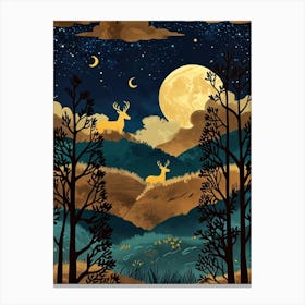 Night Landscape With Deer 2 Canvas Print