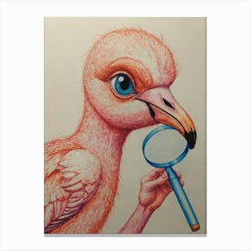 Flamingo With Magnifying Glass Canvas Print