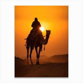 Silhouette Of Camel Rider At Sunset Canvas Print